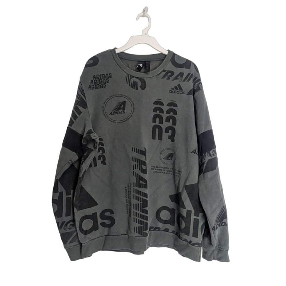 Adidas Men's Post Game All Over Print Crew Sweatshirt FK1754 Gray Size XL